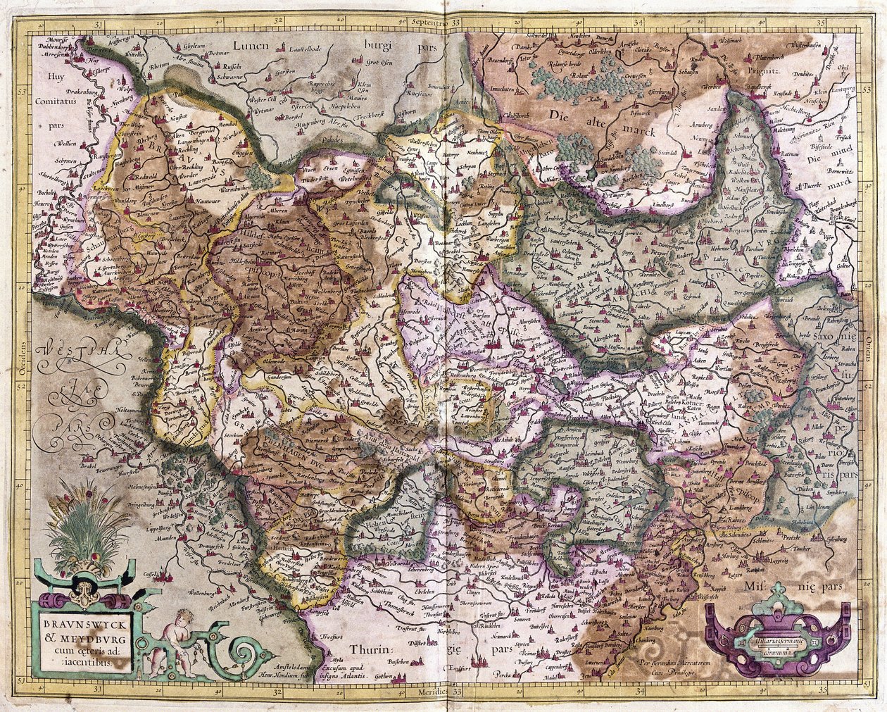 Braunschweig ja Magdeburg, Saksa (kaiverrus tekijältä Gerardus Mercator