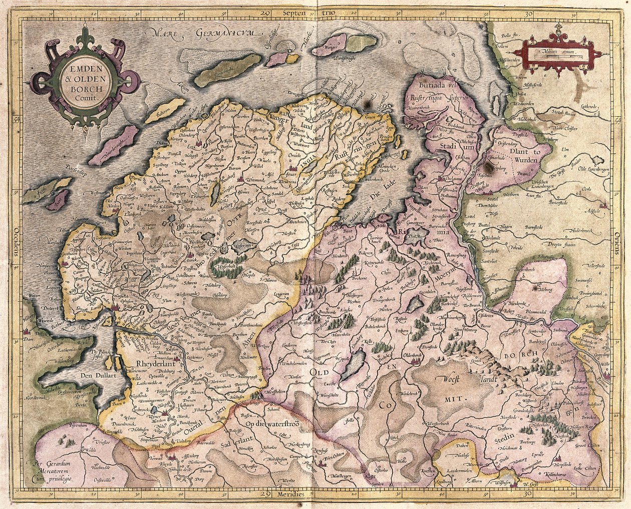 Emden ja Oldenburg, Saksa (kaiverrus tekijältä Gerardus Mercator