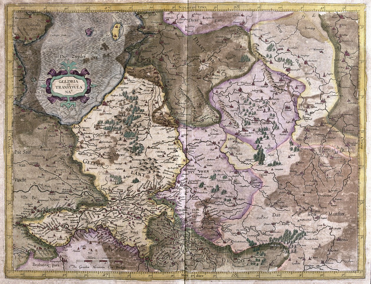 Gelderland ja Overijssel, Alankomaat (kaiverrus tekijältä Gerardus Mercator