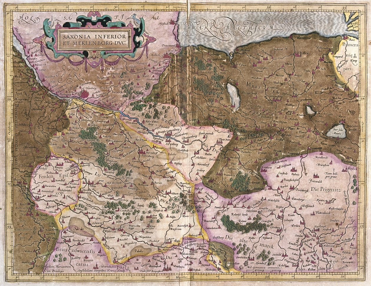 Saksi ja Mecklenburg, Saksa (kaiverrus tekijältä Gerardus Mercator