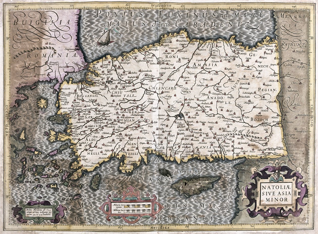 Turkki - Kypros (kaiverrus tekijältä Gerardus Mercator