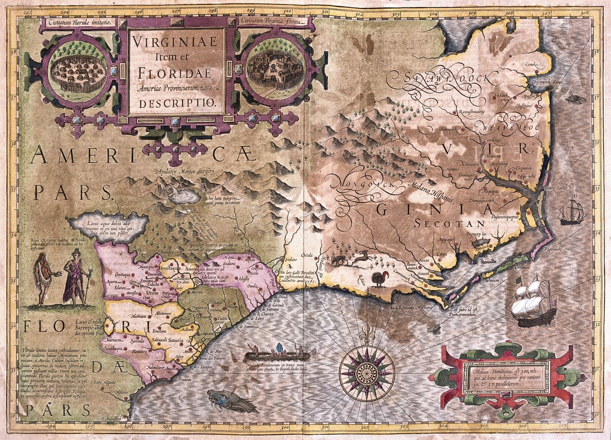 Virginia ja Florida (kaiverrus tekijältä Gerardus Mercator