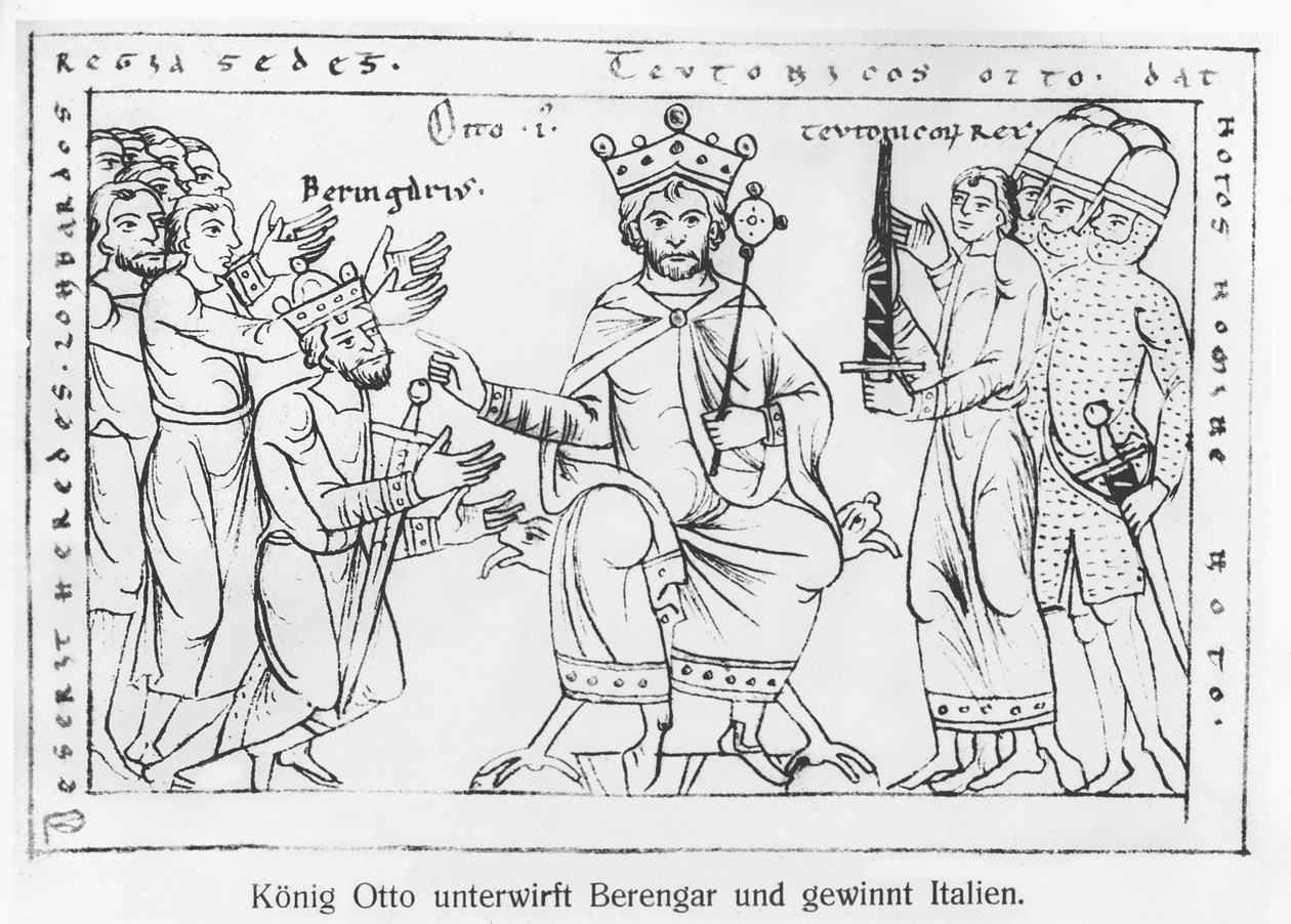 Otto I (912-73) Alistuminen Berenger II:lle (900-66) ja Italian voitto, "Chronique Othonique" (faksimile) tekijältä German School