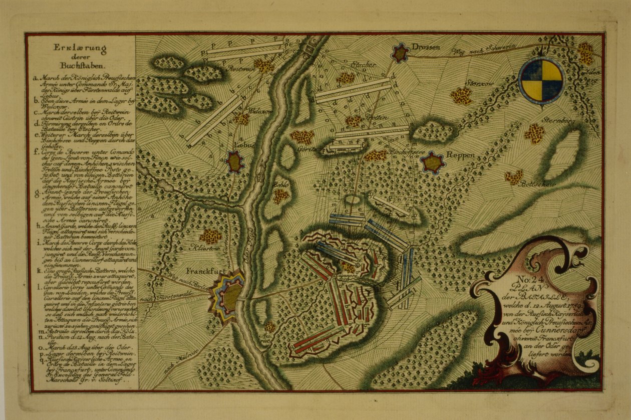 Kunersdorfin taistelun suunnitelma, 12. elokuuta 1759, 1759 (kynä ja muste paperille) tekijältä German School
