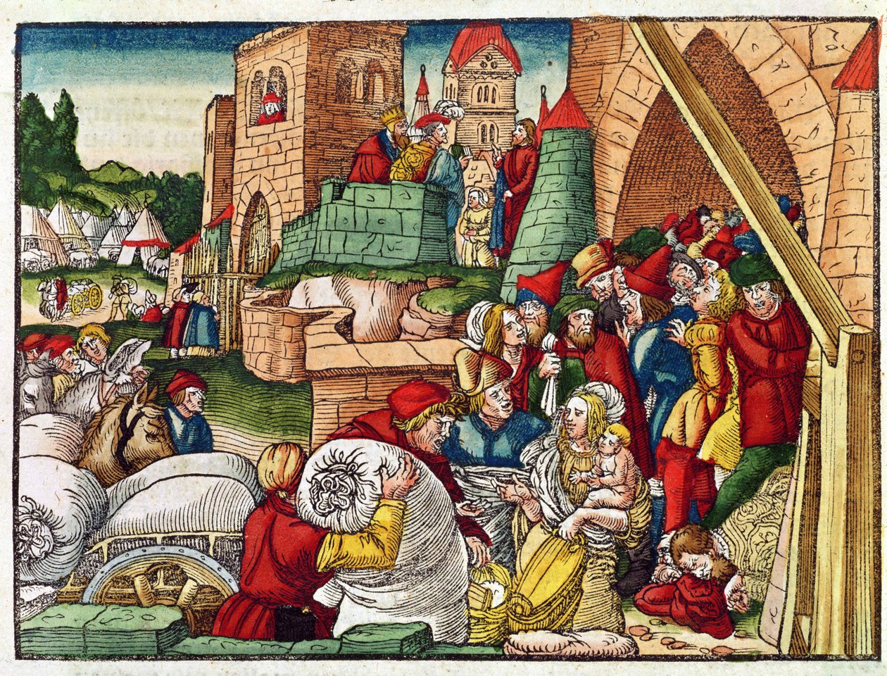 Samaria piiritettynä, Lutherin Raamatusta, n. 1530 (värillinen puupiirros) tekijältä German School