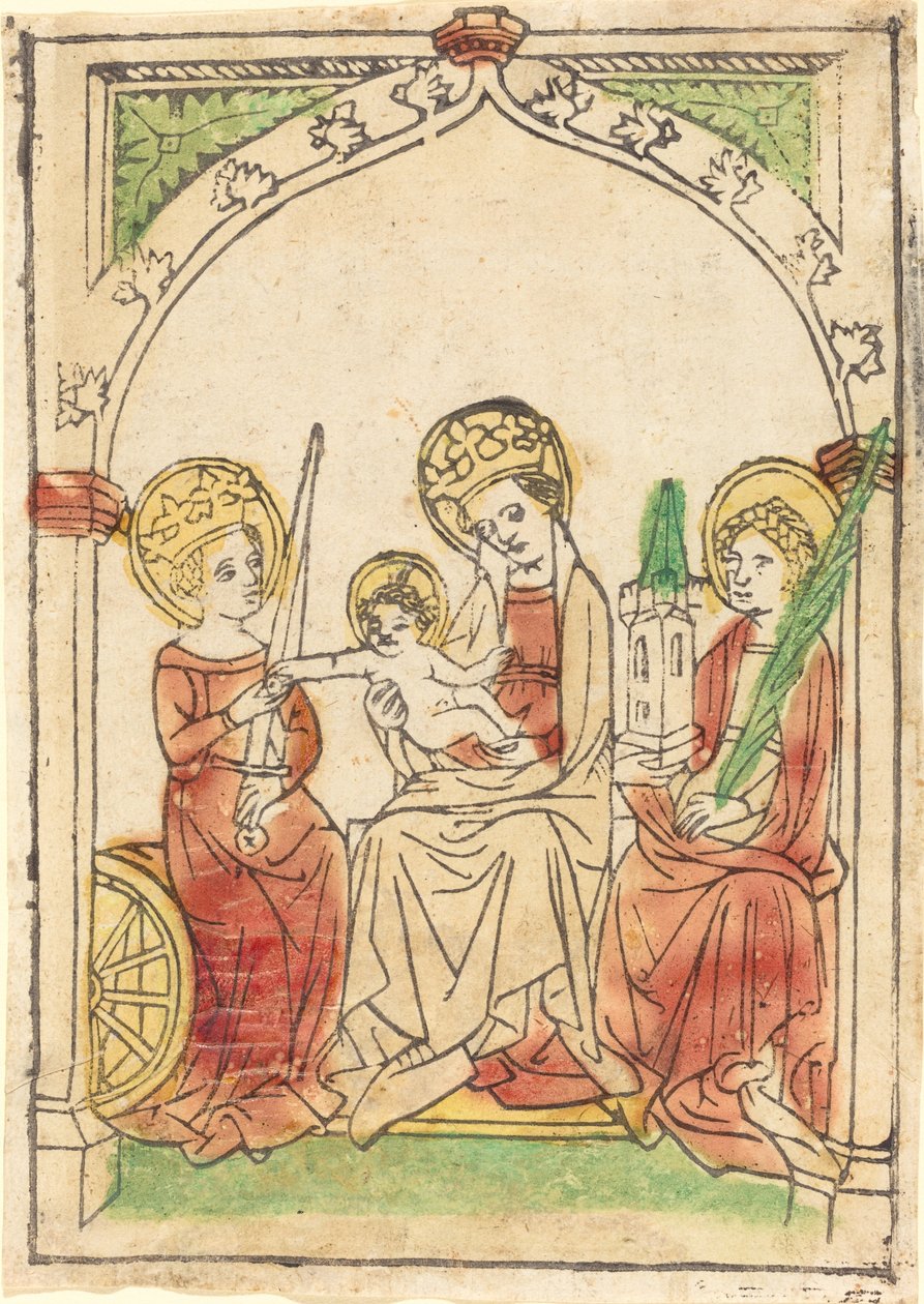 Madonna pyhien Katariinan ja Barbaran välillä tekijältä German 15th Century