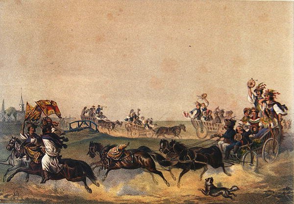 Unkarilainen hääkulkue, n. 1855 (värilitho) tekijältä German School