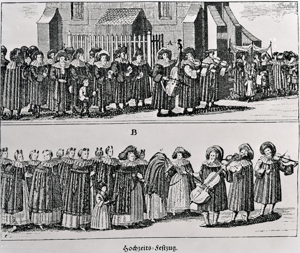 Juutalainen karnevaalikulkue (kaiverrus) (bw valokuva) tekijältä German School