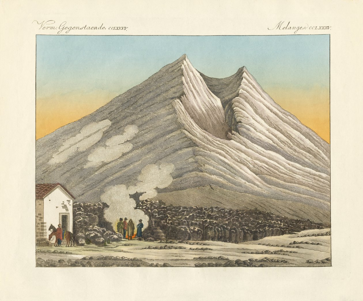 Sisilian Etna (värillinen kaiverrus) tekijältä German School