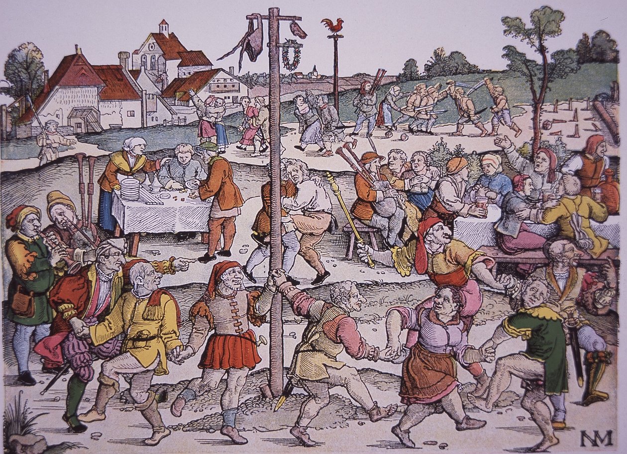 Talonpojat tanssivat (käsinvärinen kaiverrus) tekijältä German School