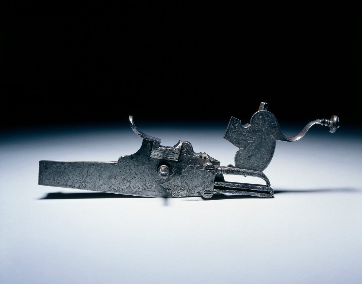 Metsästyskiväärin pyörän lukko, n.1720-40 (teräs) tekijältä German School