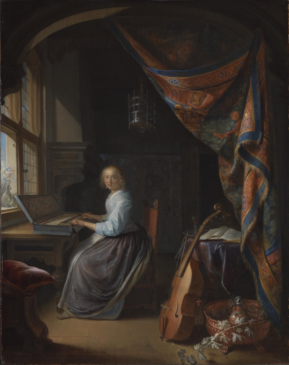 Clavichordia soittava nainen. tekijältä Gerrit Dou