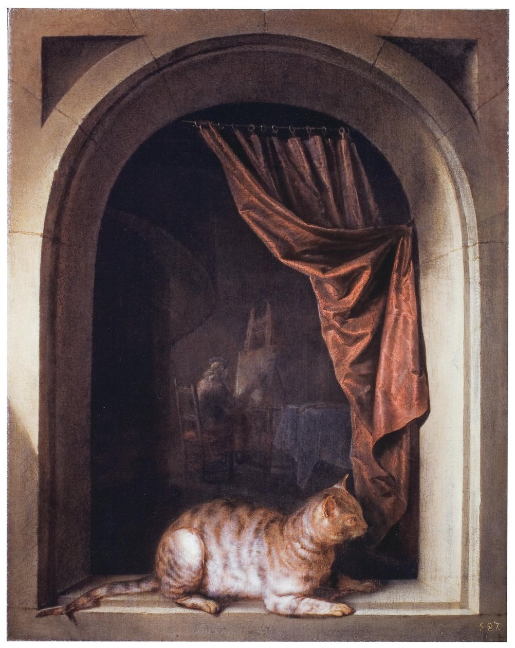 Cat on a Ledge tekijältä Gerrit Dou