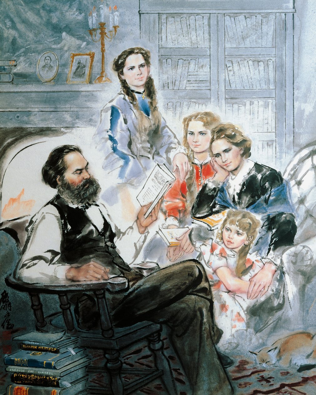 Karl Marx ja hänen perheensä (akvarelli) tekijältä Ghan Zen Mon