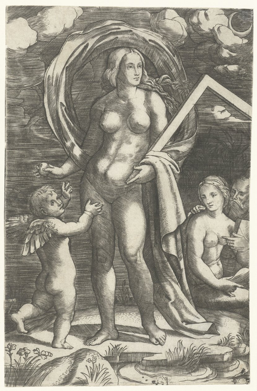 Venus vetokoukulla ja Amor ja rakkauspari tekijältä Giacomo Francia