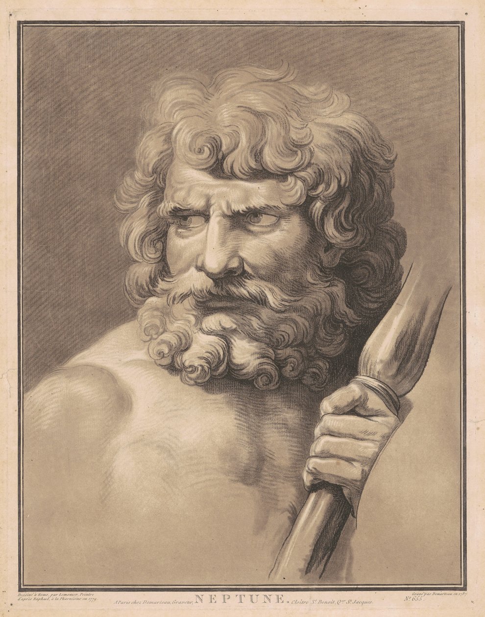 Neptunus tekijältä Gilles Antoine Demarteau, after Anicet Charles Gabriel Lemonnier, after Raphael