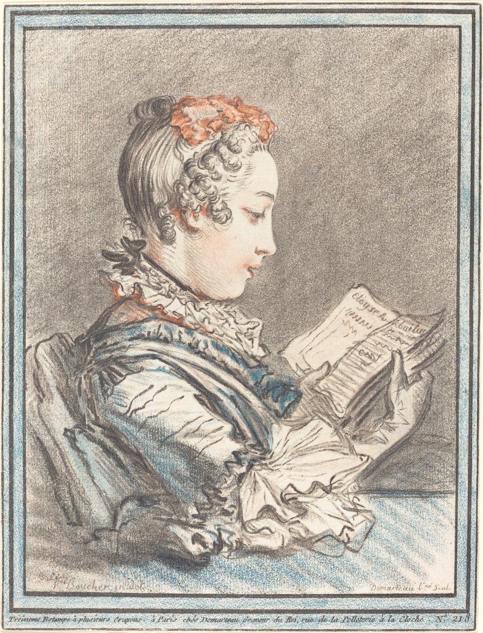 Nuori tyttö lukee Héloisea ja Abélardia, 1770. tekijältä Gilles Demarteau