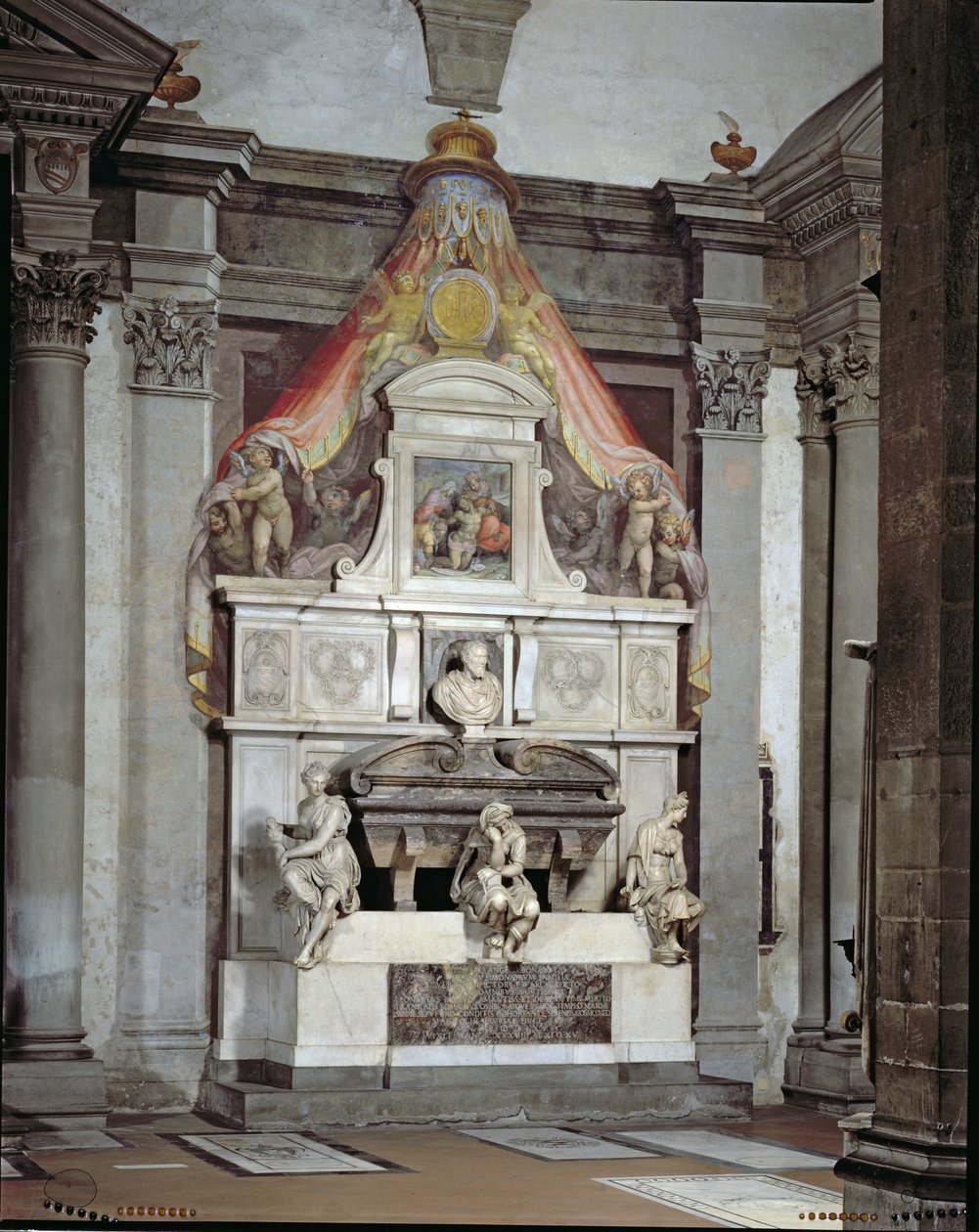 Michelangelo Buonarrotin (1475-1564) muistomerkki (marmori) tekijältä Giorgio Vasari