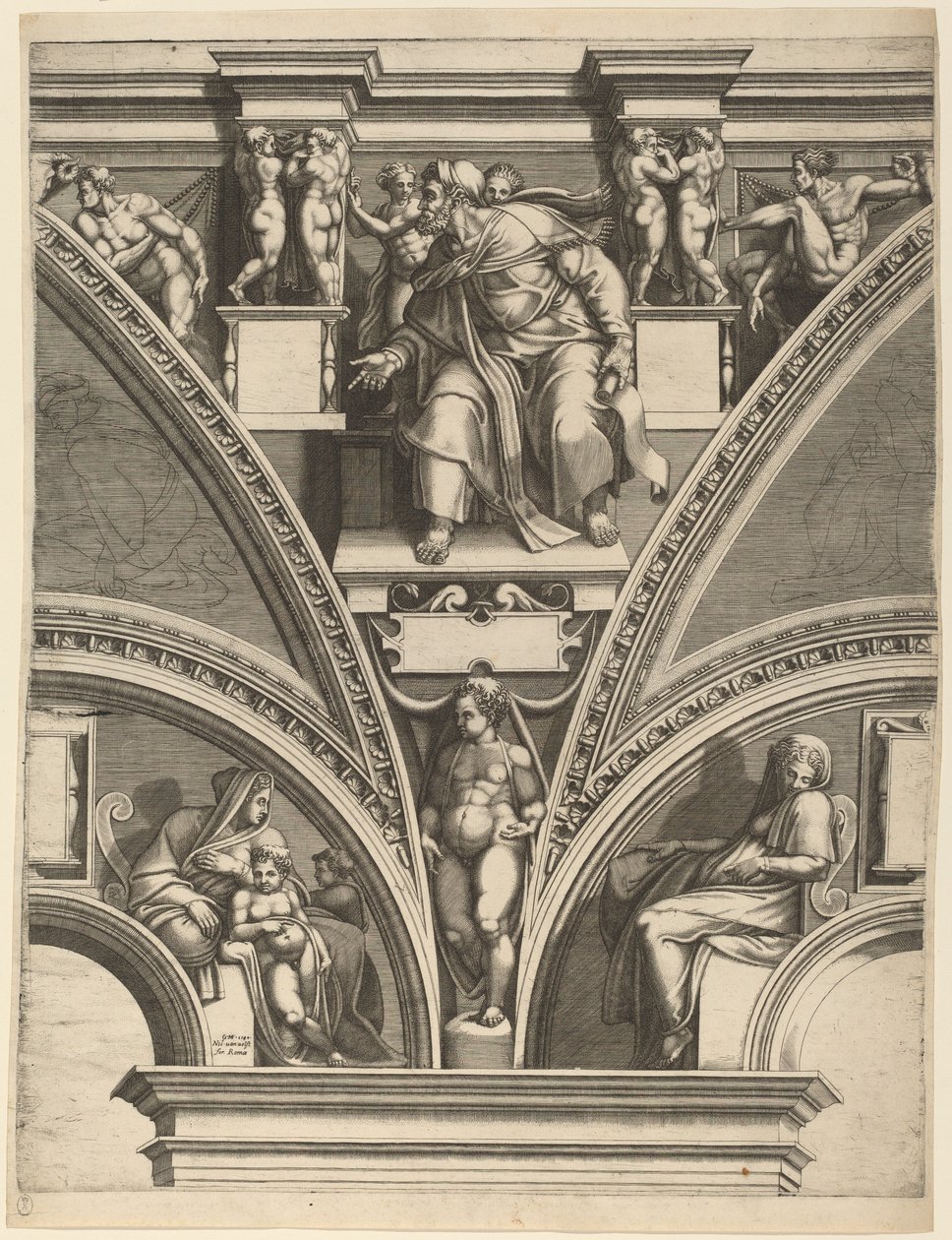 Profeetta Hesekiel tekijältä Giorgio Ghisi after Michelangelo