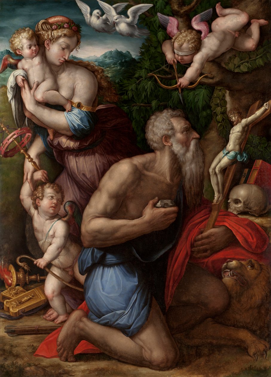 Pyhän Hieromuksen kiusaus. tekijältä Giorgio Vasari