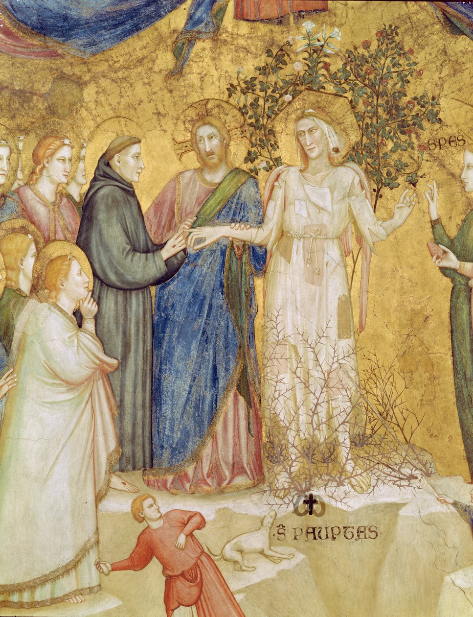 Kristus siunaa Pyhän Fransiskuksen ja köyhyyden mystisen avioliiton, 1330. tekijältä Giotto di Bondone