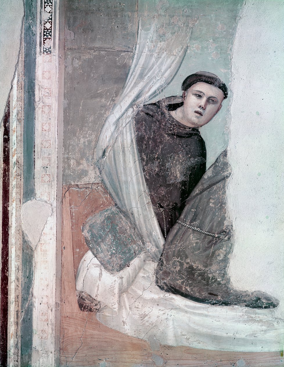 Munkki, yksityiskohta Pyhän Franciscuksen elämä -syklistä, Bardi-kappeli, n. 1340 tekijältä Giotto di Bondone
