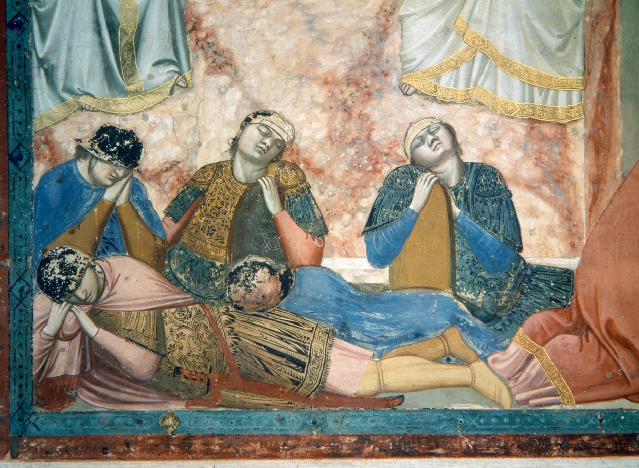 Noli Me Tangere, yksityiskohta nukkuvista sotilaista, n.1305 fresko yksityiskohta kuvasta 102746. tekijältä Giotto di Bondone