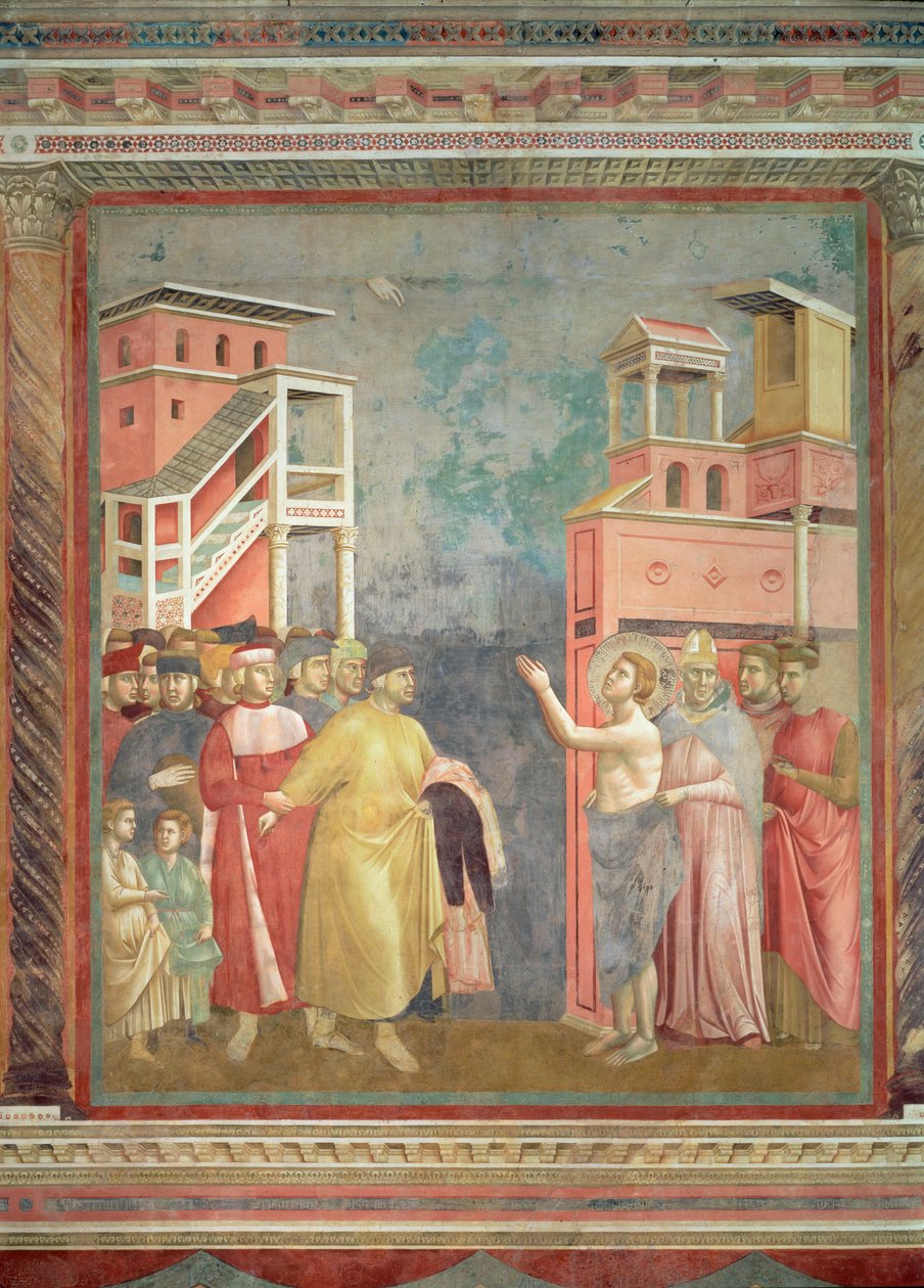 Pyhä Franciscus luopui isänsä omaisuudesta ja maallisesta rikkaudesta, 1297-1299 tekijältä Giotto di Bondone