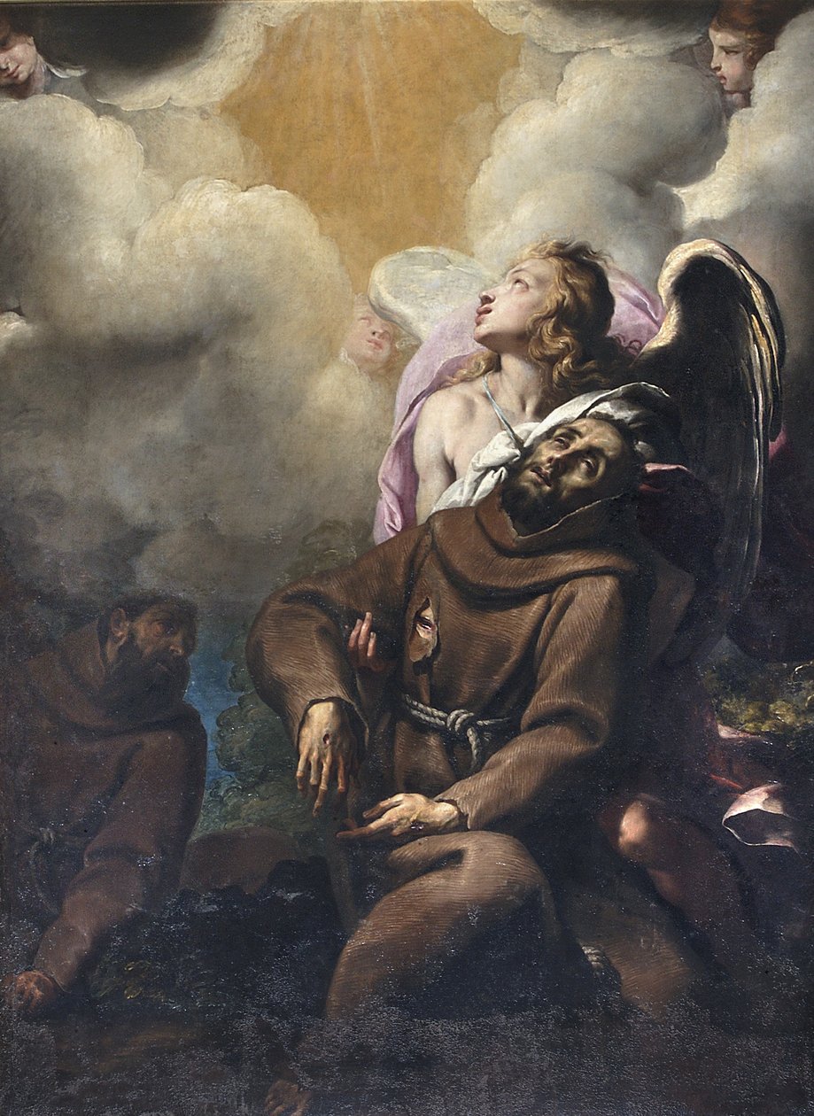 Pyhä Fransiskus ja leimautuminen tekijältä Giovanni Battista 1567 1633 Crespi