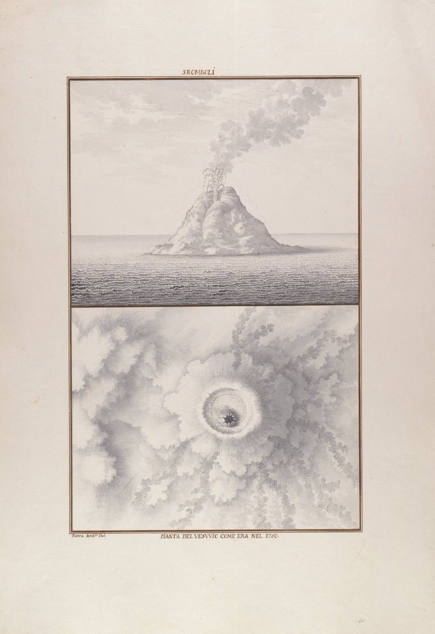 Stromboli, 1750 (kynä ja muste wc:llä paperilla) tekijältä Giovanni Battista Borra