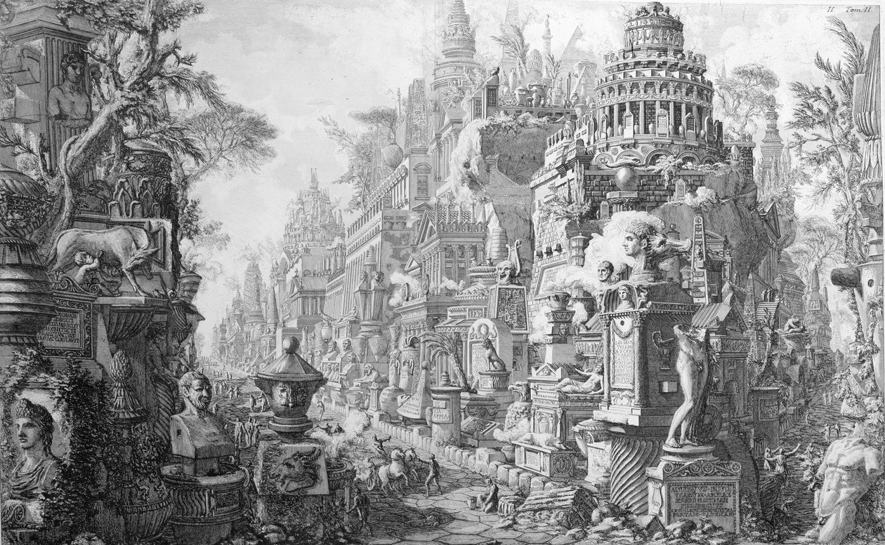 Rooman ja sen historian allegorinen rintama, Le Antichita Romane de G.B. Piranesi (1756), julkaistu Pariisissa, 1835 tekijältä Giovanni Battista Piranesi