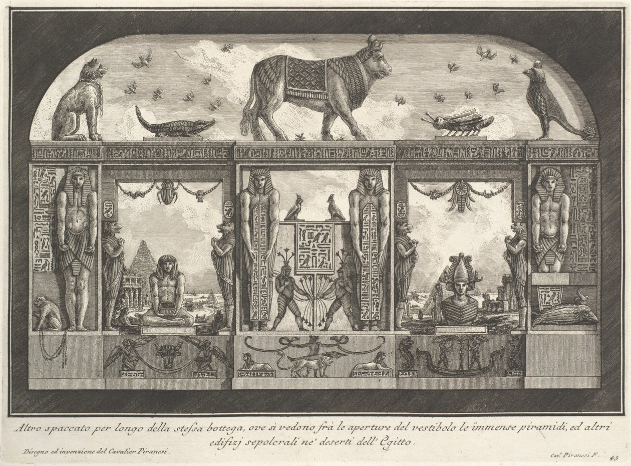 Egyptiläinen seinämaalauskoriste Caffè degli Inglesi -aukiolle, Piazza di Spagna, Rooma, 1769. From Diverse maniere d
