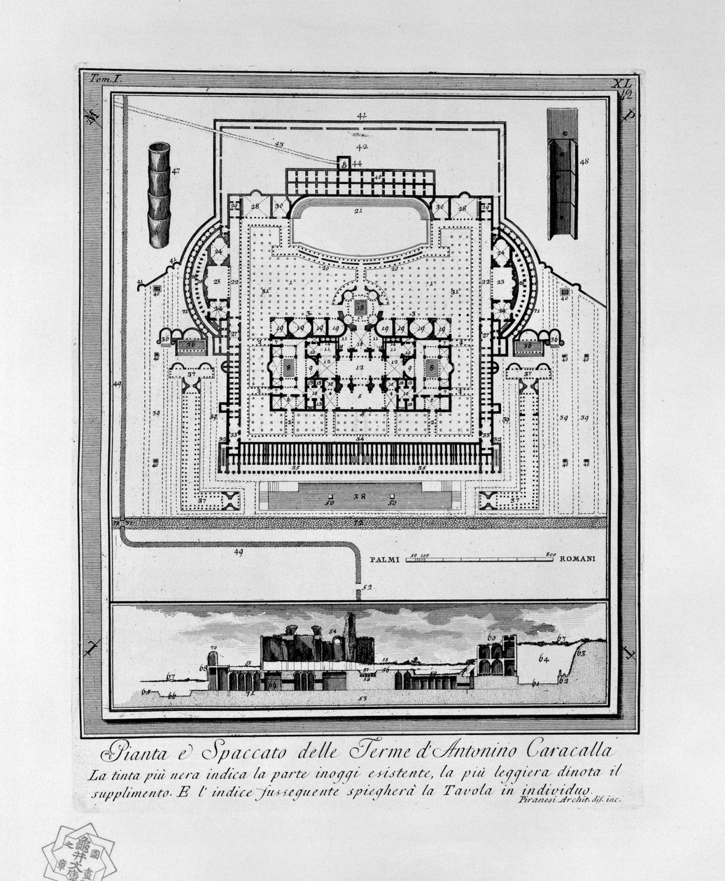 Suunnitelma Caracallan kylpylöistä (Rooma) tekijältä Giovanni Battista Piranesi
