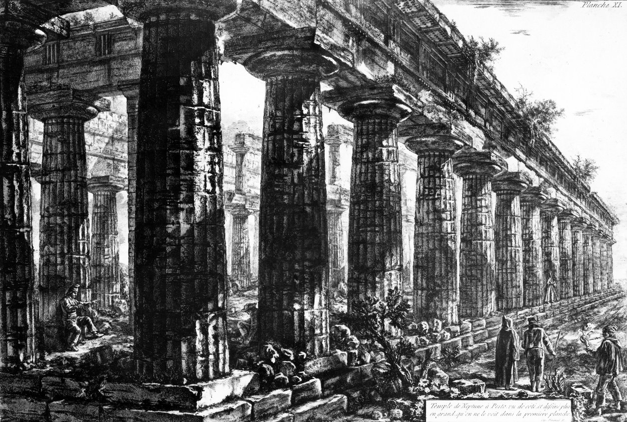 Neptunuksen temppeli Paestumissa, kaivertanut Francesco Piranesi, 1778 tekijältä Giovanni Battista Piranesi