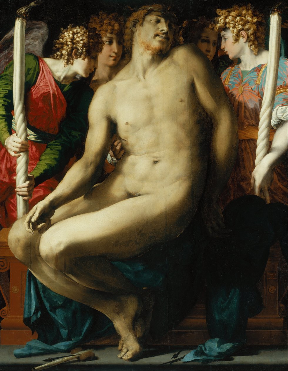 Kuollut Kristus ja enkelit tekijältä Giovanni Battista Rosso Fiorentino