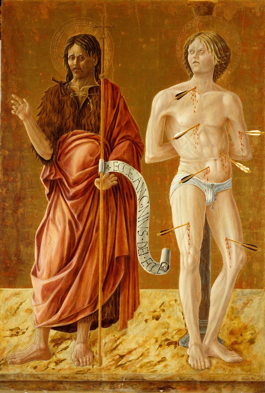 Johannes Kastaja ja Sebastianus, noin 1450-70 (tempera paneelille). tekijältä Giovanni Boccati or Boccatto