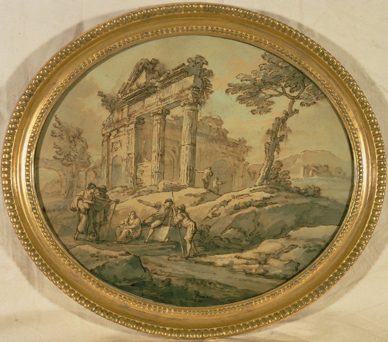 Arkkitehtoniset rauniot (intialainen muste ja kynä ja seepia paperilla) tekijältä Giovanni Paolo Pannini