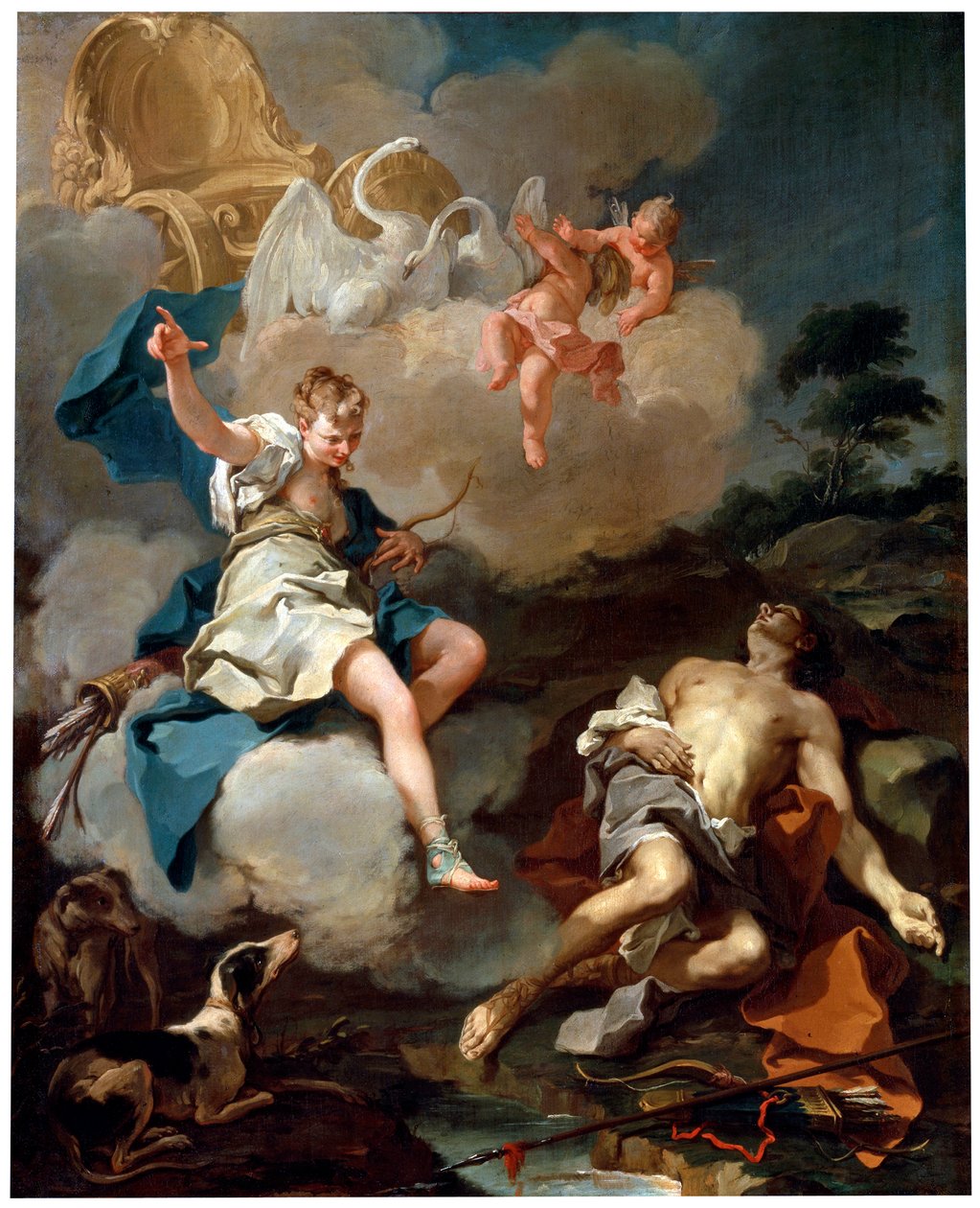"Diana ja Endymion", 1723 tekijältä Giovanni Battista Pittoni the Younger