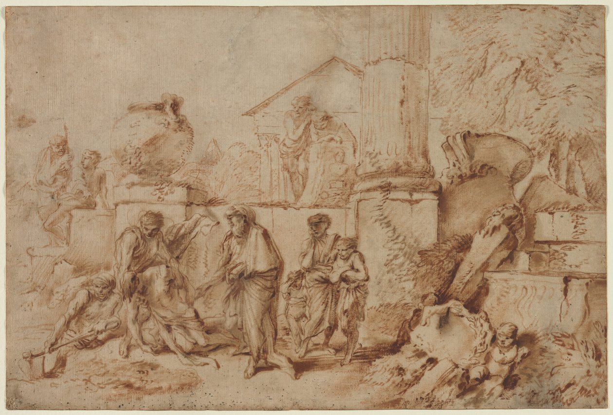 Tobit hautaamaan kuolleita, 1640-luku. tekijältä Giovanni Benedetto Castiglione