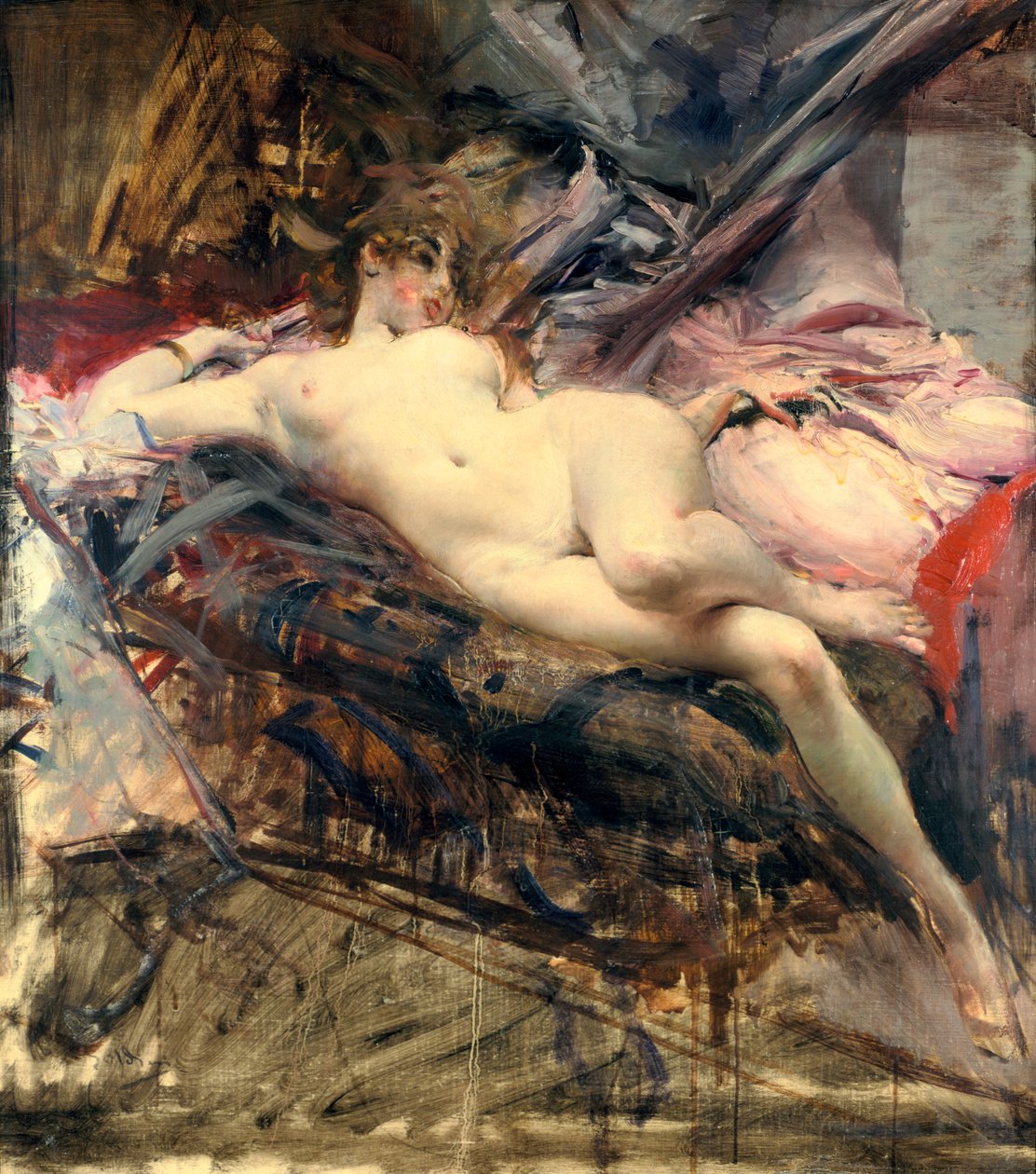 Makaava alastonkuva, 1800-luvun loppu 1900-luvun alku tekijältä Giovanni Boldini