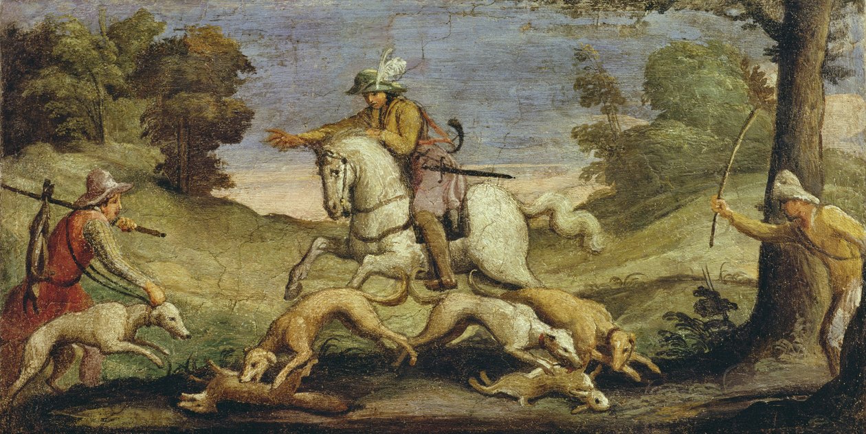 Jäniksen metsästys, 1615 tekijältä Giovanni Francesco Barbieri