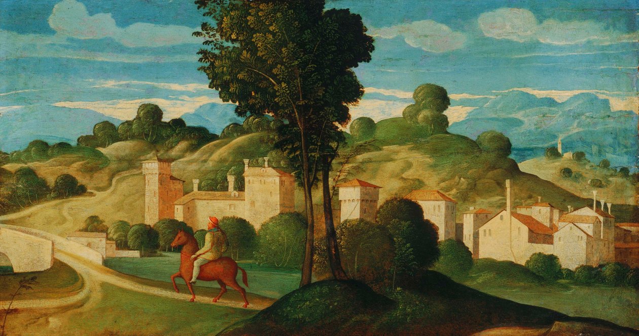 Maisema ja ratsastaja tekijältä Girolamo Da Santa Croce