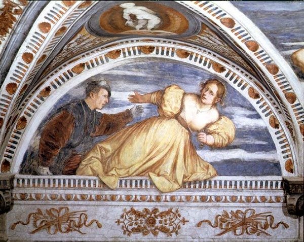 Tarquin ja Lucretia, lunette tekijältä Girolamo Romanino