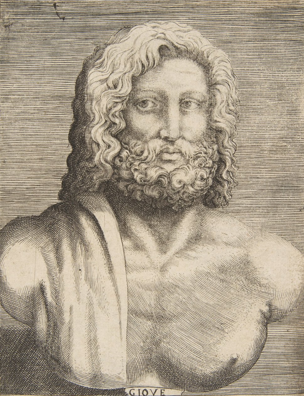Jupiterin rintakuva, noin 1531-76. tekijältä Giulio Bonasone