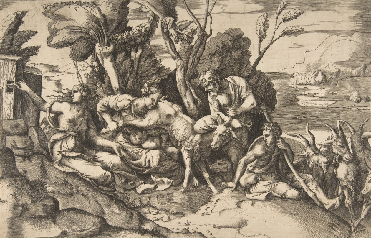 Amalthean vuohi imettämä Jupiter, 1531-76. tekijältä Giulio Bonasone
