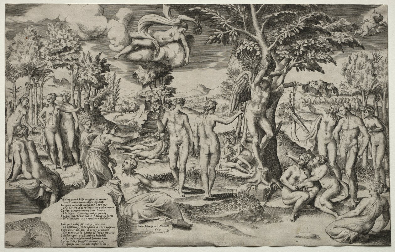 Rakkaus Elysian kentillä, 1563. tekijältä Giulio Bonasone