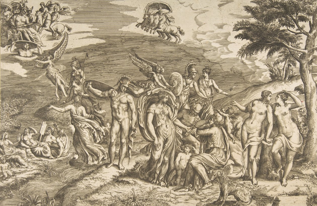 Pariisin tuomio, n. 1550-60. tekijältä Giulio Bonasone