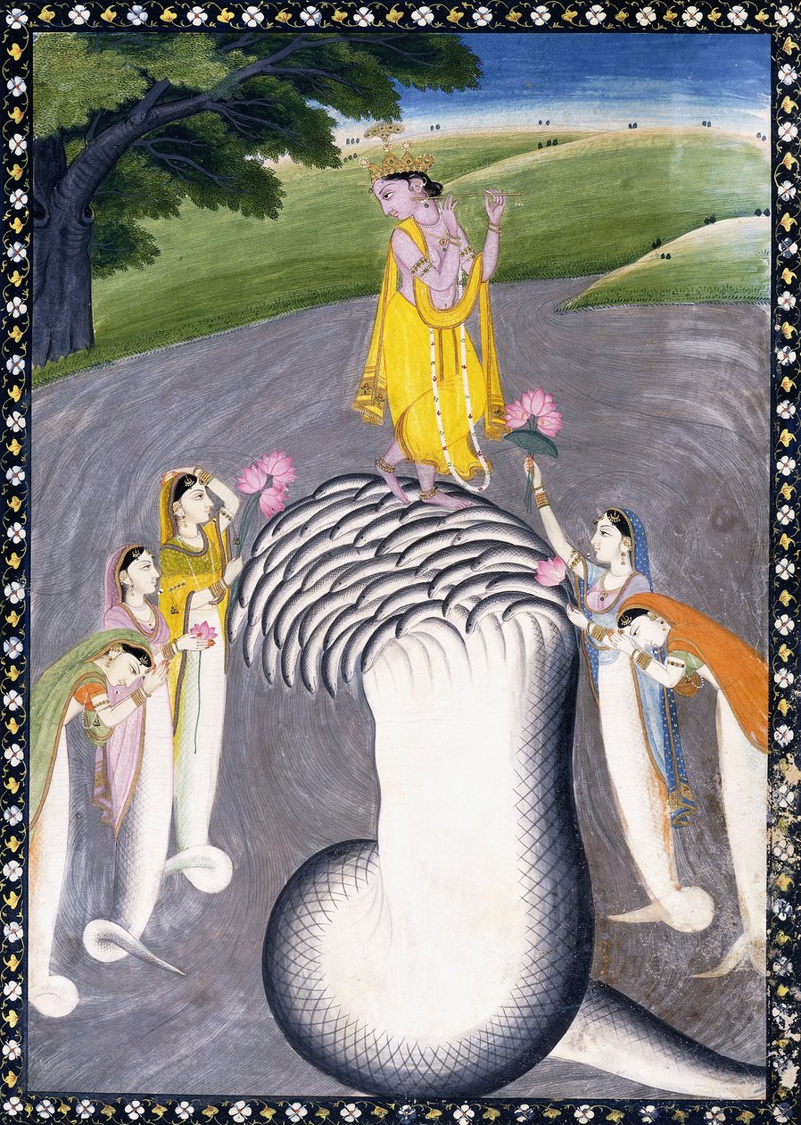 Krishna tukahduttaa hydrapäisen käärmeen, n. 1790 tekijältä Giulio Carlini