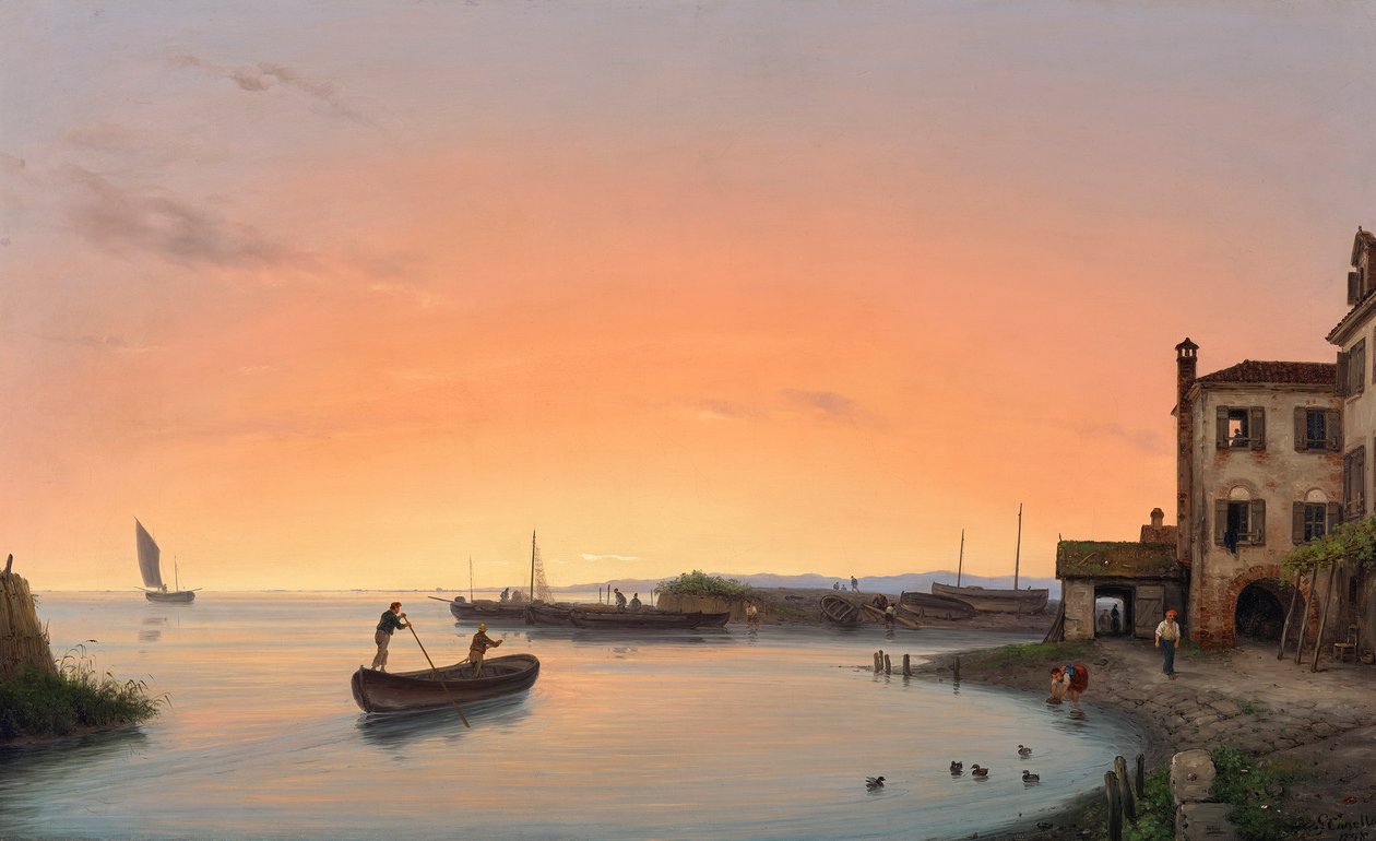 Chioggia ennen auringonnousua tekijältä Giuseppe Canella d. Ä.