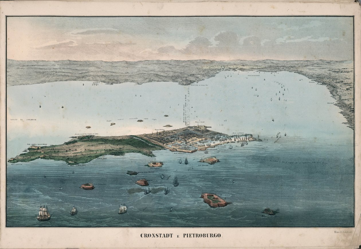 Panoraamanäkymä Kronstadtiin, 1853. tekijältä Giuseppe Civelli